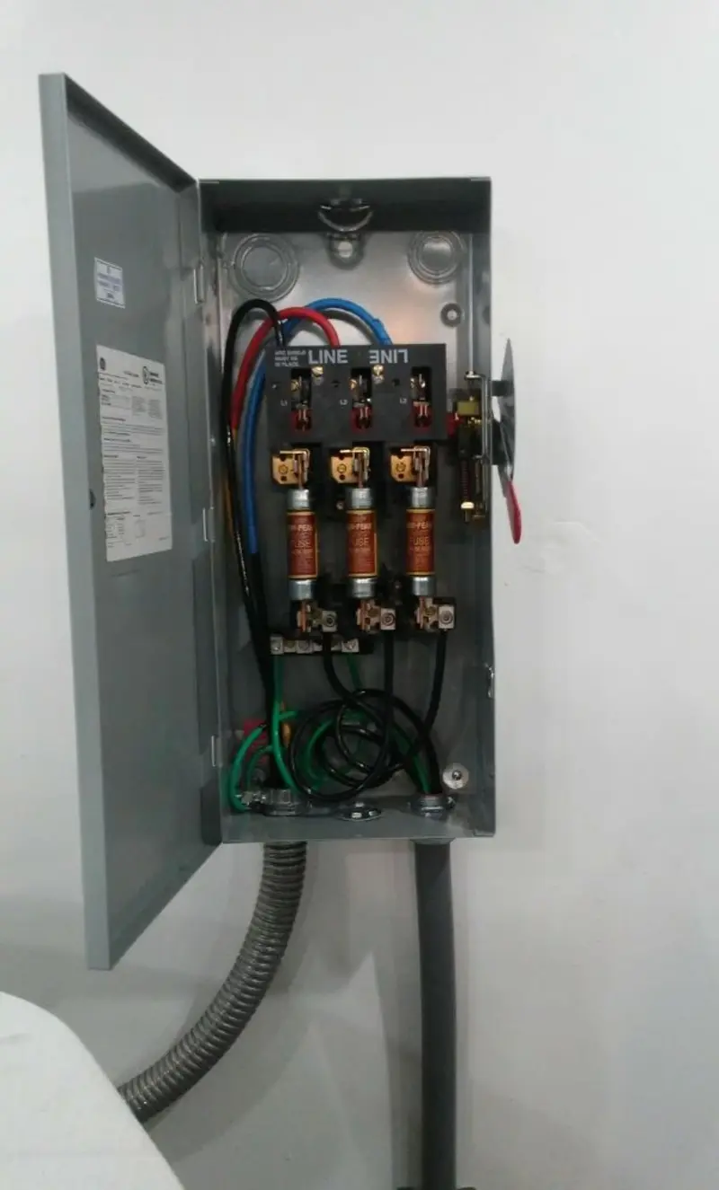 Three-phase disconnect switch installed for Smoke Detector Installation in Dumbarton